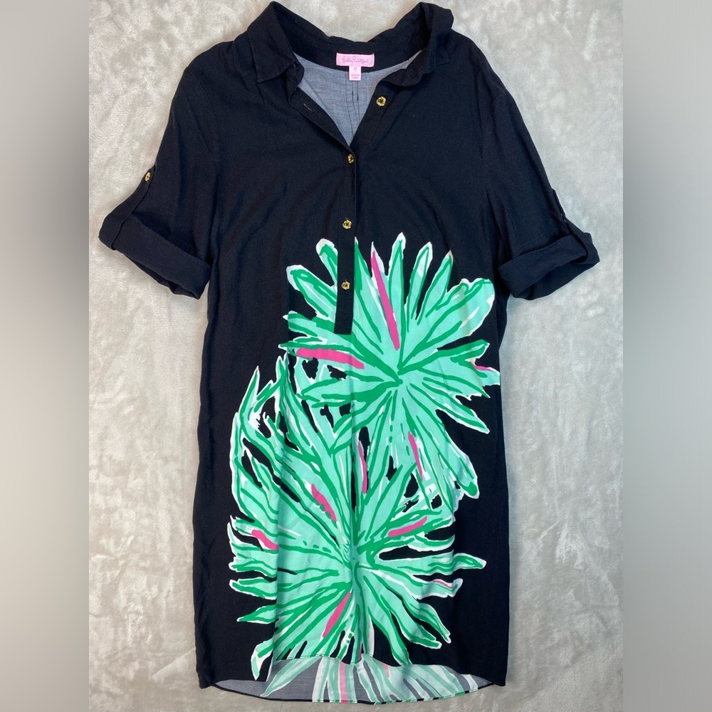 Lilly Pulitzer Elexa Palm Crazy Printed Rayon Tunic Shift Shirt Dress - 12